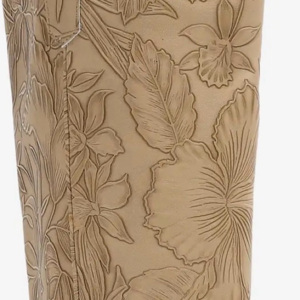 Miracle Miles MIIM Tan Embossed Floral Knee-High Western Heeled Boot